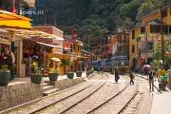 Train in Aguas Calientes Train in Aguas Calientes near Machu Picchu