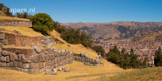 Sacsayhuaman, archeological Inca site Sacsayhuaman and Cuzco in the valley, Peru