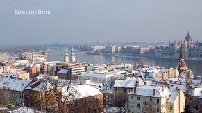 Budapest in winter River Donau through Budapest in winter, Hungary