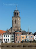 Saint Lebuinus Church with ferry in Deventer Saint Lebuinus Church or Great Church with ferry crossing river IJssel in Deventer - gothic hall church