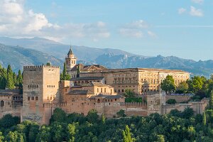 Nasrid Palaces and Museum, Alhambra, Granada Nasrid Palaces and Museum during sunset, Alhambra, Granada, Andalusia, Spain