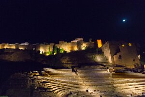 Roman Theater and Alcazaba in Malaga at night Roman Theater and Alcazaba in Malaga at night, Andalusia, Spain