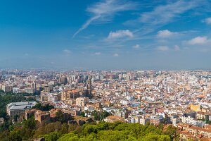 Aerial view of Malaga from Giralfabo Aerial view of Malaga from Giralfabo: Alcazaba, Cathedral, and Museum of Malaga